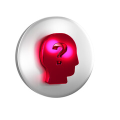 Red Worker icon isolated on transparent background. Business avatar symbol user profile icon. Male user sign. Silver circle button.