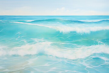 An abstract seascape with streaks of turquoise and aqua, mirroring the crystal-clear waters of a tropical paradise, inviting relaxation and escape.