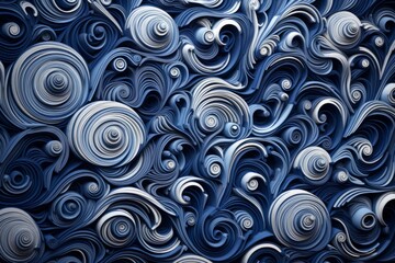 A hypnotic and disorienting pattern of spirals and twists in various shades of blue and white, creating a sense of controlled chaos.