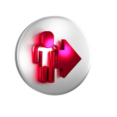 Red Leader of a team of executives icon isolated on transparent background. Silver circle button.