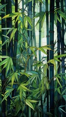 Fototapeta na wymiar Stained glass black rectangle bamboo garden Ai generated art