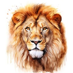 Regal Lion Portrait Watercolor Illustration
