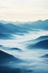 Beautiful landscape of mountains in foggy morning. Beauty in nature.