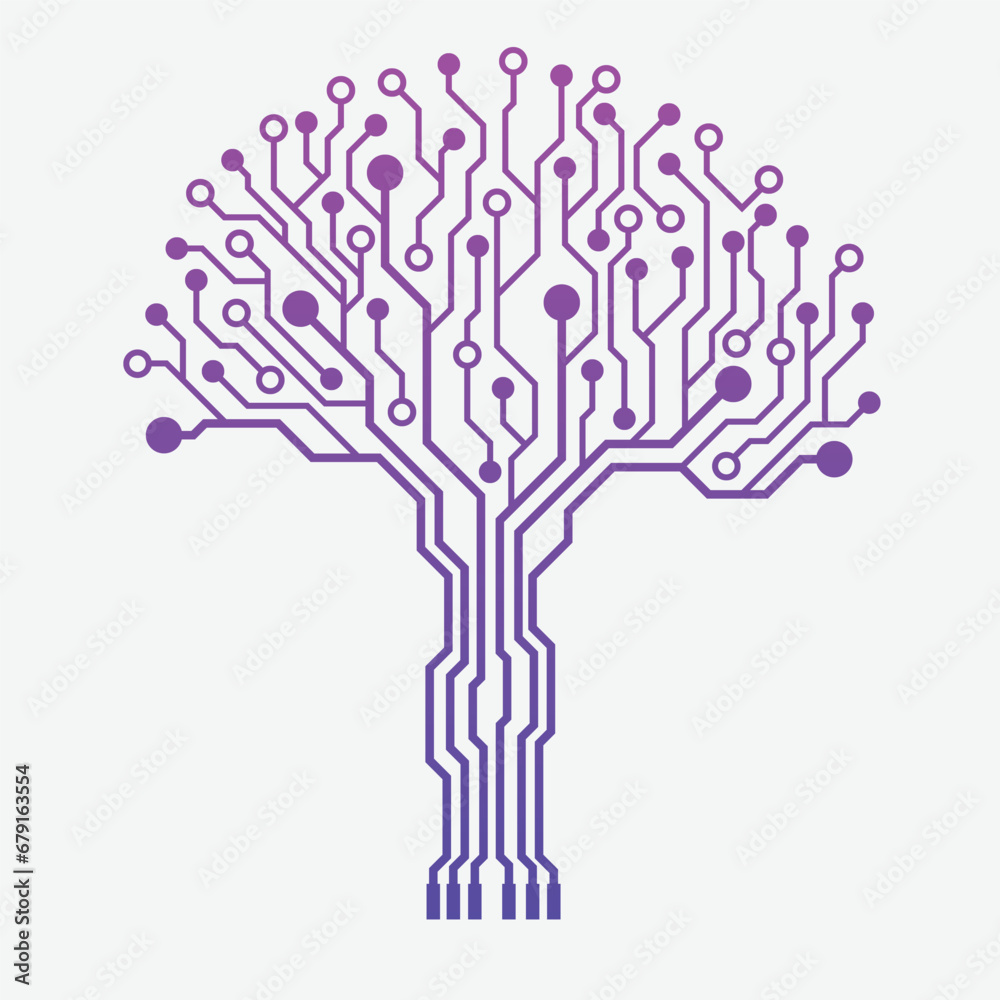 Wall mural Circuit technology tree on white background. Computer engineering hardware system. Vector
