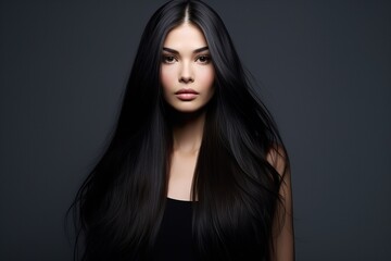 Beautiful woman with smooth shine hair. Long black hairstyle