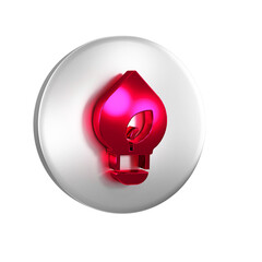 Red Light bulb with leaf icon isolated on transparent background. Eco energy concept. Alternative energy concept. Silver circle button.