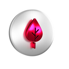 Fototapeta premium Red Leaf Eco symbol icon isolated on transparent background. Banner, label, tag, logo, sticker for eco green. Silver circle button.