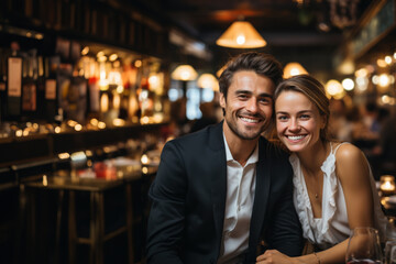 A beautiful couple enjoying a night out at a bar