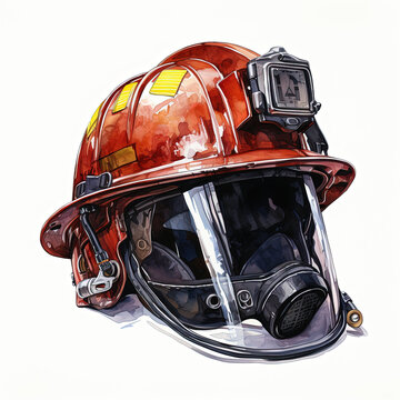 Watercolor Firefighter Helmet Art Illustration, Generative Ai