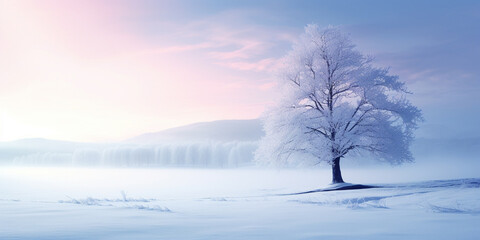 Winter Sunrise in Calming Serene Landscape - Blue Hour Abstract Banner.