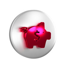 Obraz premium Red Piggy bank icon isolated on transparent background. Icon saving or accumulation of money, investment. Silver circle button.