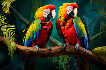 Naklejka premium Two macaws. Generative AI