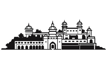 Fototapeta na wymiar Outline Jaipur India City Skyline with Historic Buildings Isolated on White. Vector Illustration. Jaipur Cityscape with Landmarks.