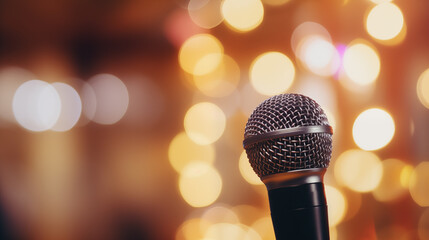 microphone bokeh lights background at party