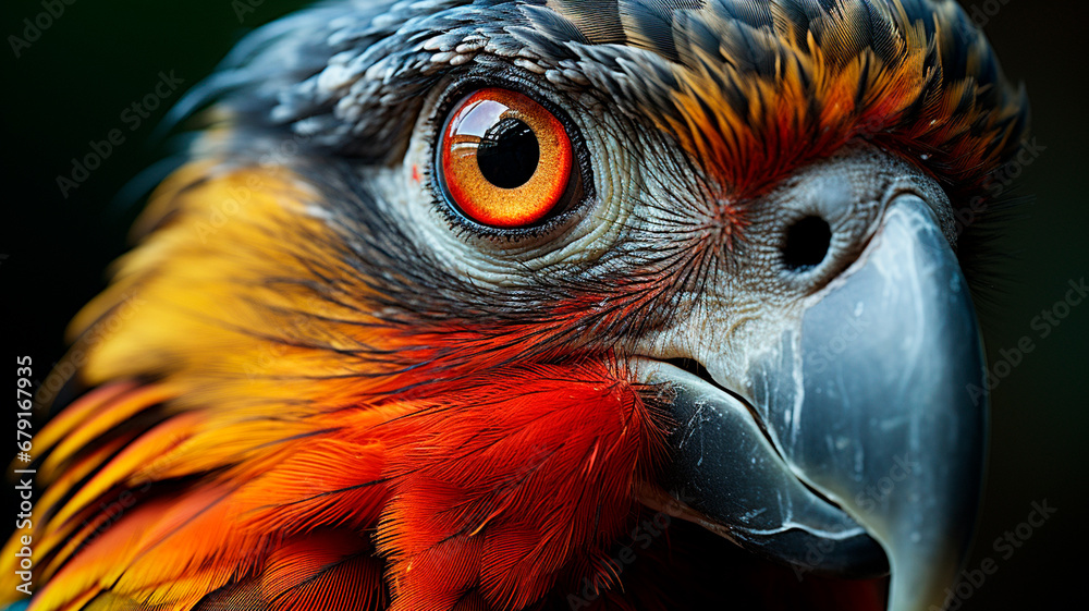 Sticker beautiful parrot with red feathers