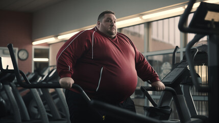 Fototapeta na wymiar Fat man exercising in the gym