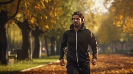 A man who is jogging in the park