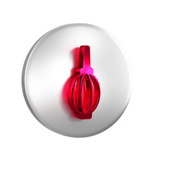 Red Dust blower icon isolated on transparent background. Air duster. Lens cleaner. Camera sensor cleaning. Silver circle button.