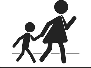 Isolated black pictogram sign of mother and children walking on walk lane, for cross walk of pedestrian walkway line