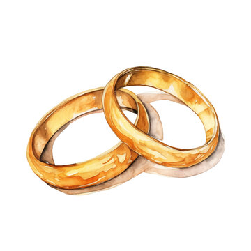 Golden wedding rings watercolor isolated transparent, Generative AI