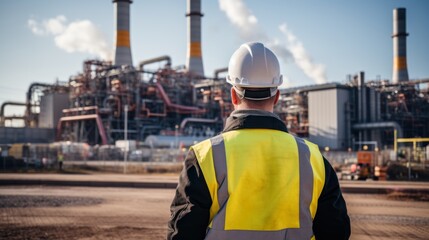 An engineer inspects a thermal power plant - obrazy, fototapety, plakaty