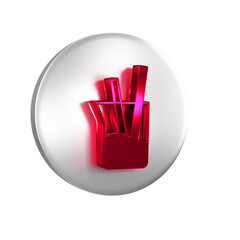 Red Laboratory glassware or beaker icon isolated on transparent background. Silver circle button.