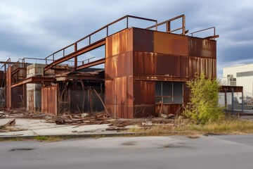 Fototapeta na wymiar industrial building with rusted iron and cement faꟃ愀搀攀�