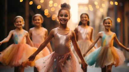 Children of diverse races pursue their passions by learning ballet, under the tutelage of a...