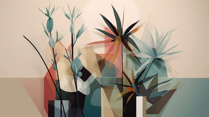 Geometric modern minimal abstract plant oil beautiful painting Ai generated art