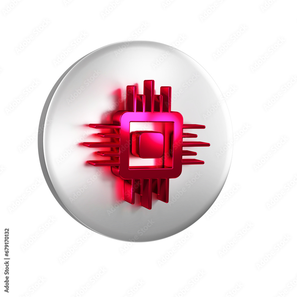 Poster red computer processor with microcircuits cpu icon isolated on transparent background. chip or cpu w