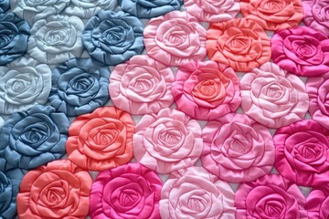 polyester material with quilted flowers in close-up