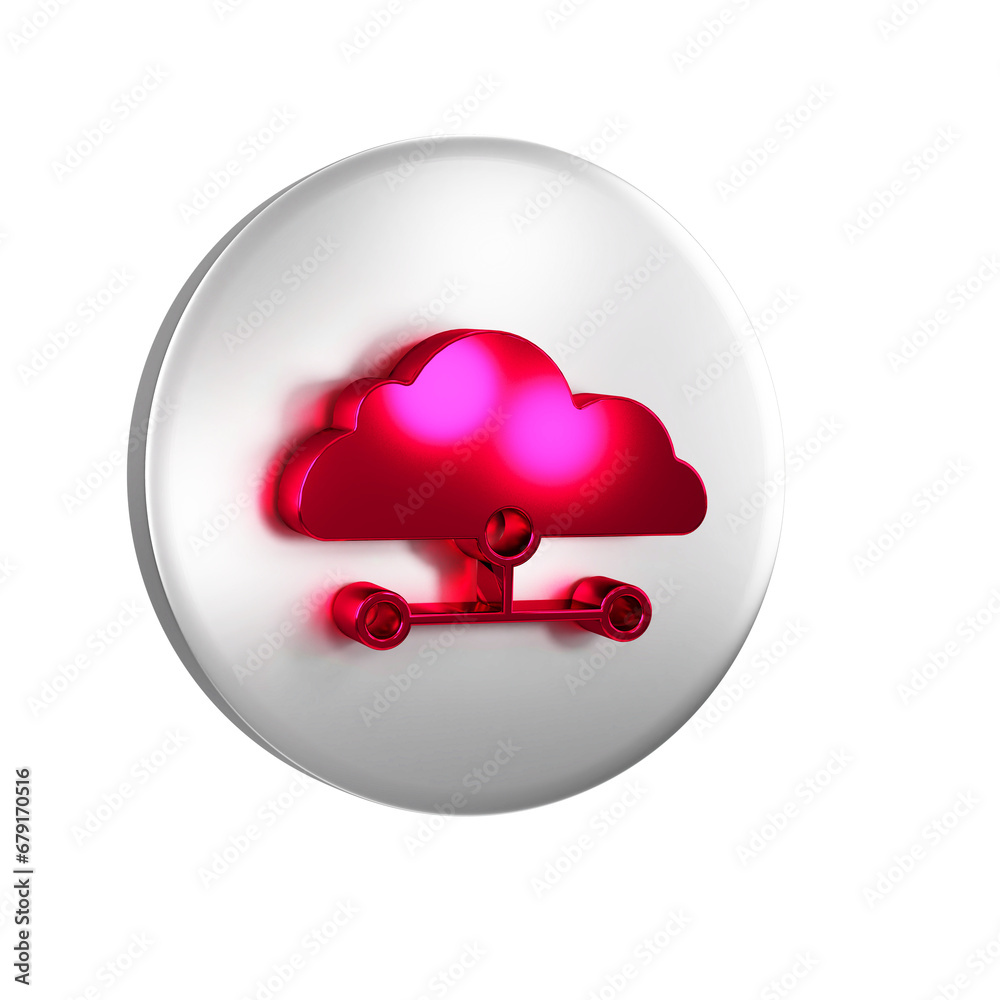 Poster red network cloud connection icon isolated on transparent background. social technology. cloud compu