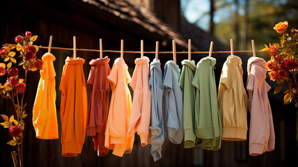 colorful clothes for sale on the street in the village.