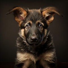 Fotografia de primer plano con detalle de adorable cachorro de perro de raza pastor aleman