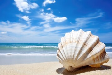 Fototapeta na wymiar a seashell against an oceanic summer sky