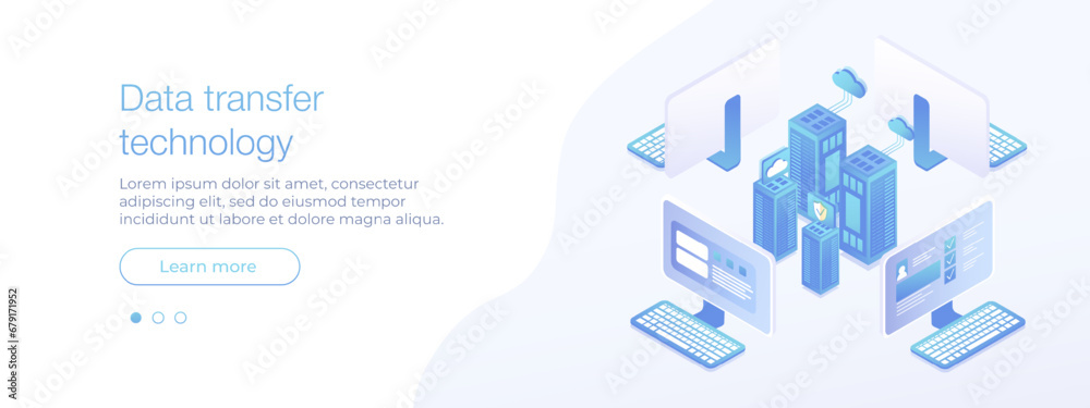 Wall mural data transfer server isometric vector illustration. banner vector isometric illustration. network ma