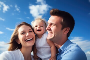 happy family portrait, parents and child, happy parent and child ,father and mother and baby