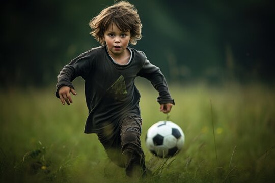 player kicking ball, child boy  playing football