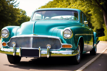 Fototapeta premium A beautiful classic car. Timeless Wheels. The old style car. Generative AI
