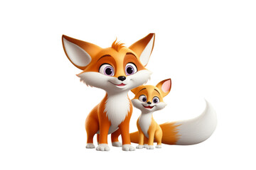 Obraz premium A Vulpine Bond: A Tender Moment Between Mother Fox and Cub
