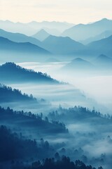 Beautiful landscape of mountains in foggy morning. Beauty in nature.