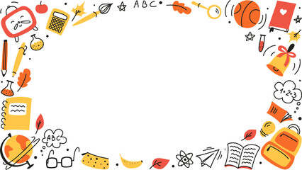 set of doodle elements for school, doodle school, school theme, school doodles, inscription in a notebook, training, lessons, time for training, Set of school tools, set of education icons	