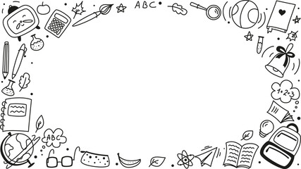 set of doodle elements for school, doodle school, school theme, school doodles, inscription in a notebook, training, lessons, time for training, Set of school tools, set of education icons	