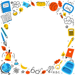 Background for school, school theme, school doodles, inscription in a notebook, training, lessons, time for training, Set of school tools, set of education icons, back to school	