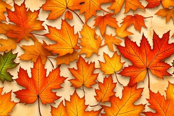 Naklejka na ściany i meble Autumn background, seamless tile with maple leaves naturaly HD glow