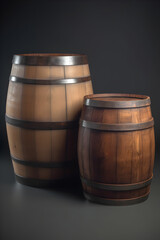 Wooden barrels. Illustration with oak casks. Edited AI illustration.