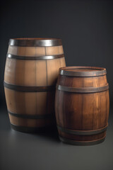 Obraz premium Wooden barrels. Illustration with oak casks. Edited AI illustration.