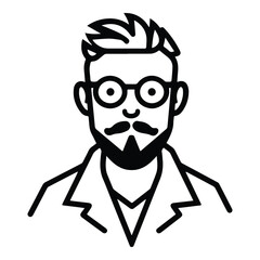 Bearded Businessman In Glasses Flat Icon Isolated On White Background