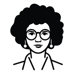 Pretty Businesswoman With Curly Hair And Glasses Flat Icon Isolated On White Background