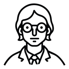 Businessman With Long Hair And Glasses Flat Icon Isolated On White Background